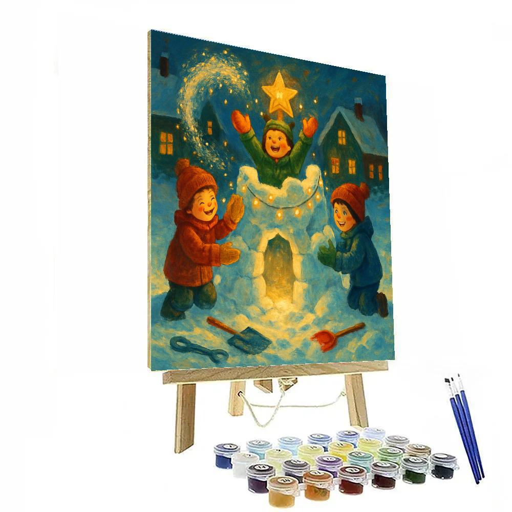 Children Building A Star Topped Snow Fort paint by numbers