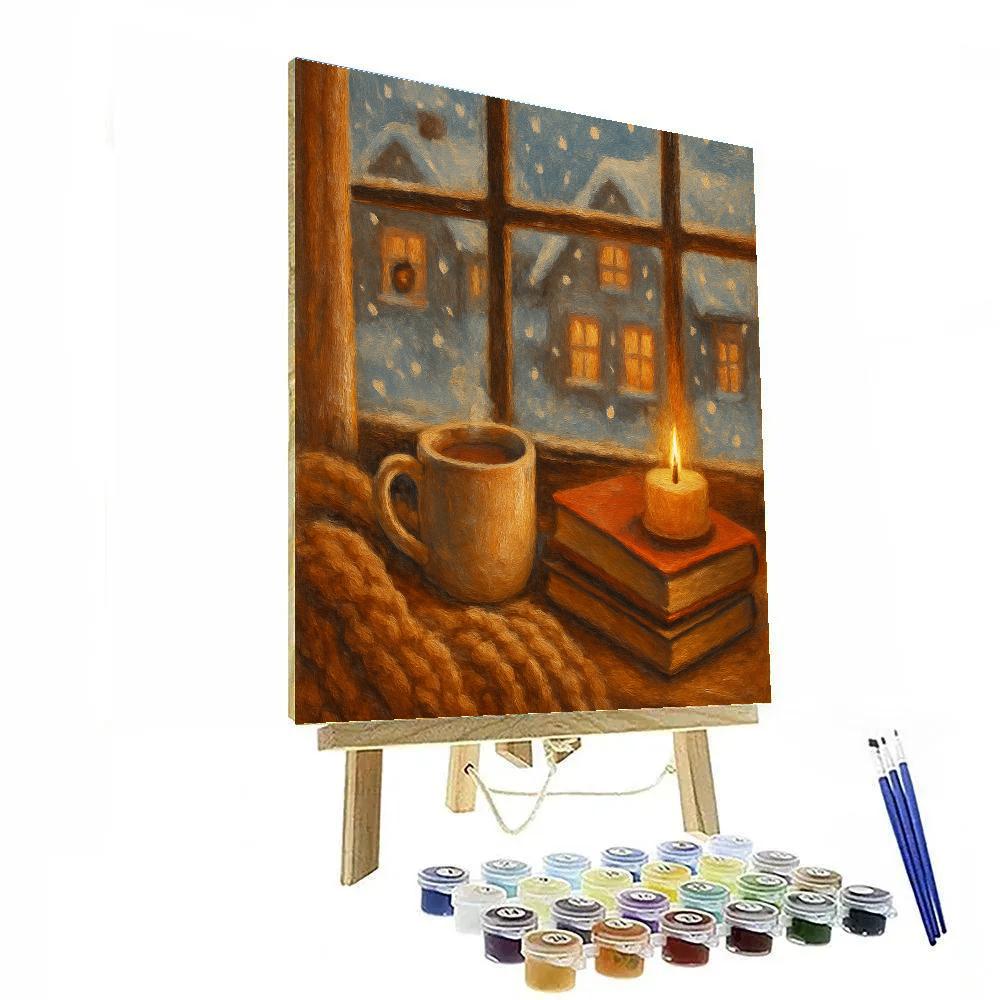 Holiday Books And Cocoa By Window Snow paint by numbers