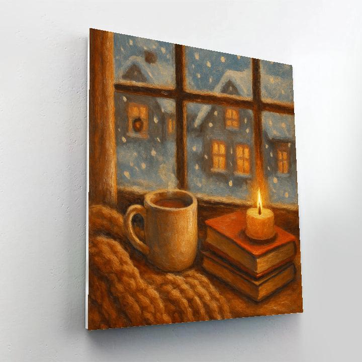 Holiday Books And Cocoa By Window Snow paint by numbers
