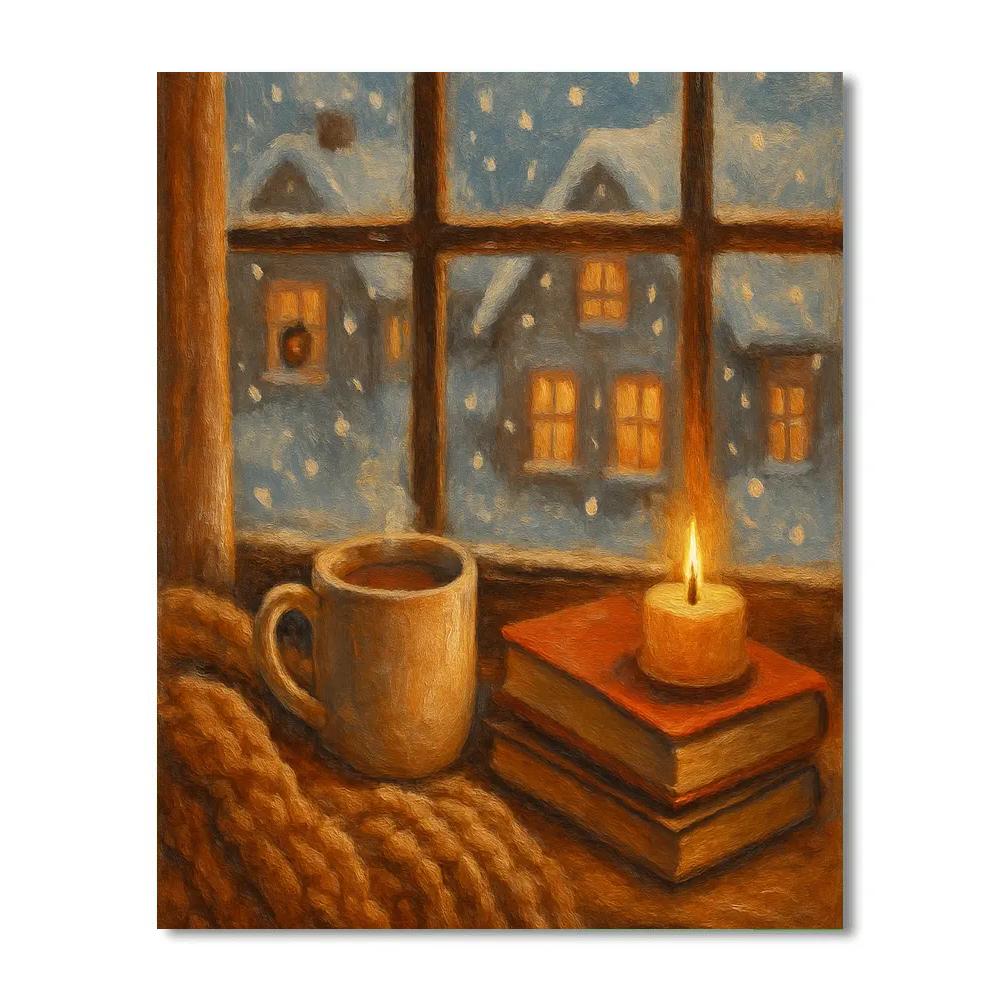 Holiday Books And Cocoa By Window Snow paint by numbers