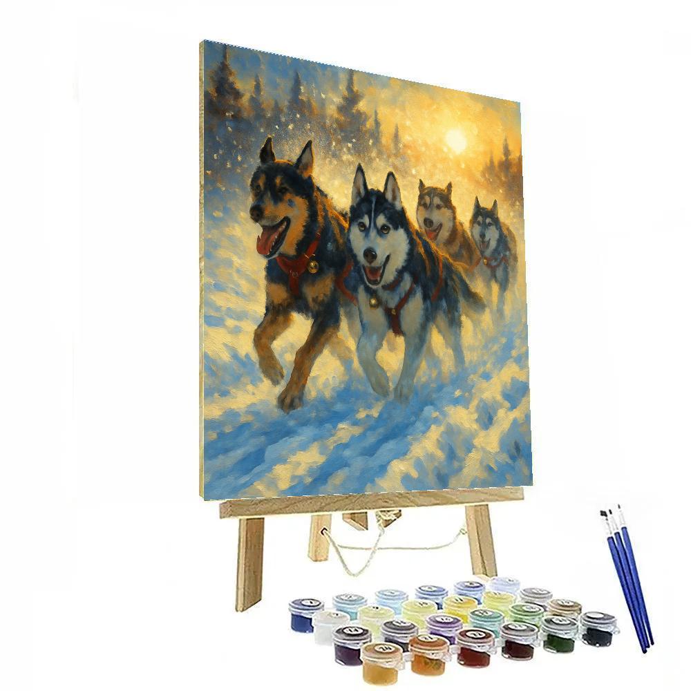 Sled Dogs Under Sparkling Snow Halo painting number kit