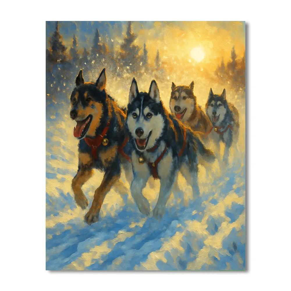 Sled Dogs Under Sparkling Snow Halo painting number kit