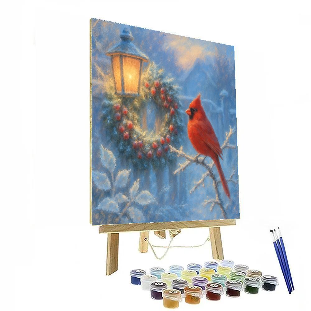 Icy Garden With Red Cardinal Glow DIY paint by numbers