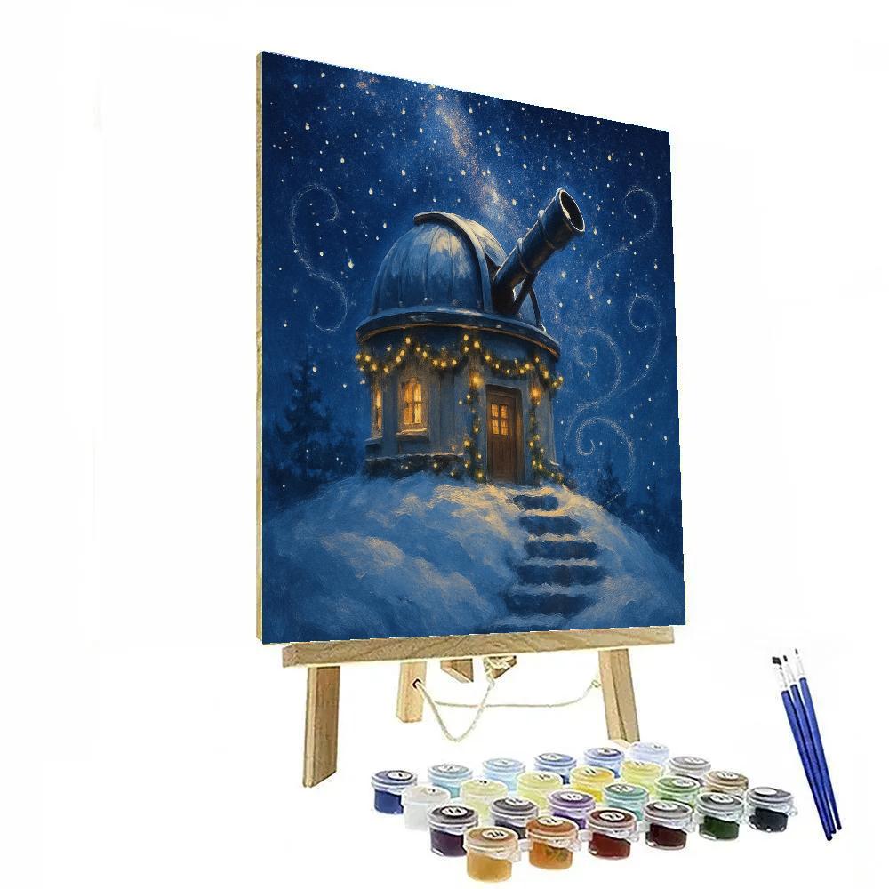 Snow Covered Observatory With Holiday Lights Numbered painting kits