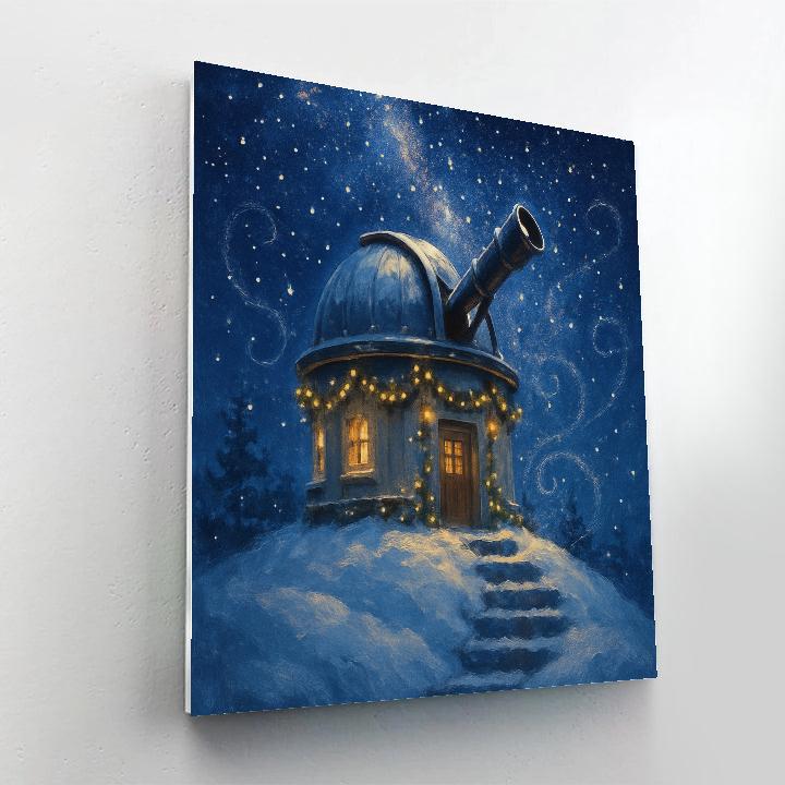 Snow Covered Observatory With Holiday Lights Numbered painting kits