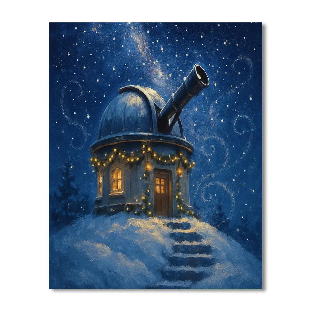 Snow Covered Observatory With Holiday Lights Numbered painting kits