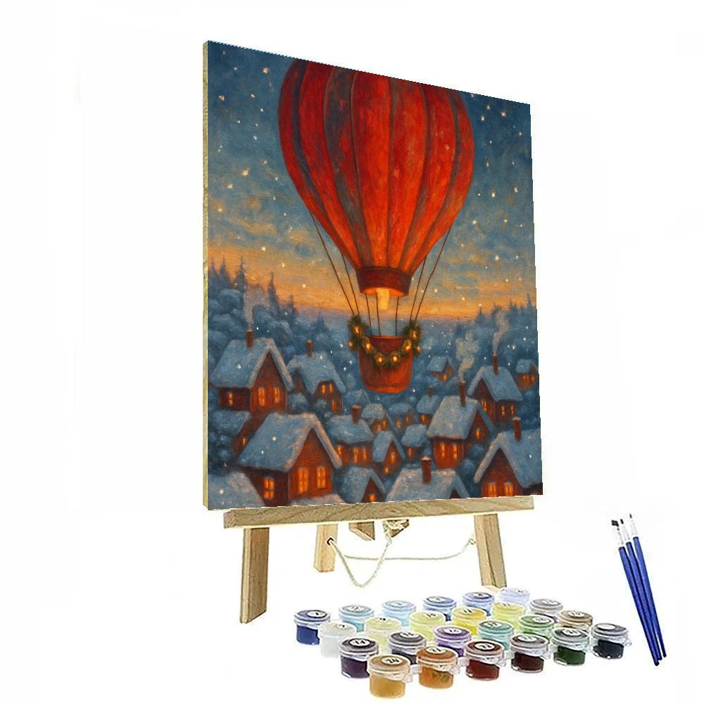 Festive Hot Air Balloon Over Winter Town Numbered painting kits