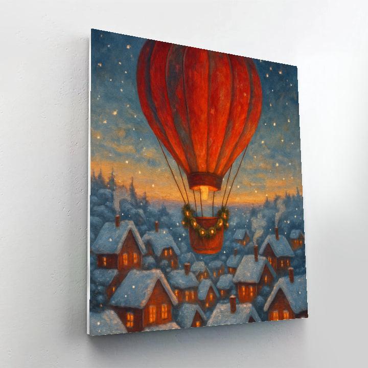 Festive Hot Air Balloon Over Winter Town Numbered painting kits