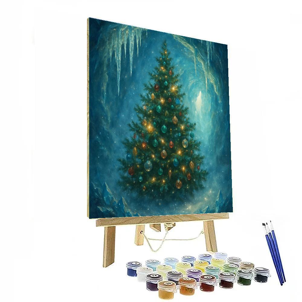 Christmas Tree In Crystal Ice Cave paint by number
