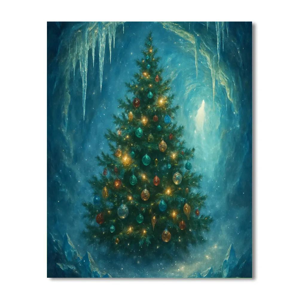 Christmas Tree In Crystal Ice Cave paint by number