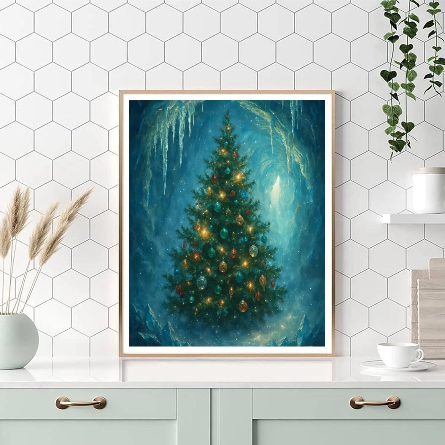 Christmas Tree In Crystal Ice Cave paint by number