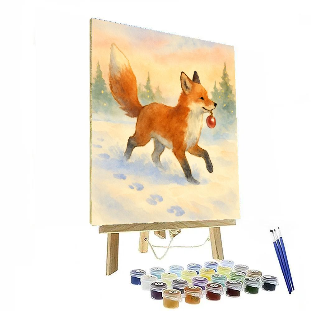 Fox Carrying Ornament Through Snow Number painting