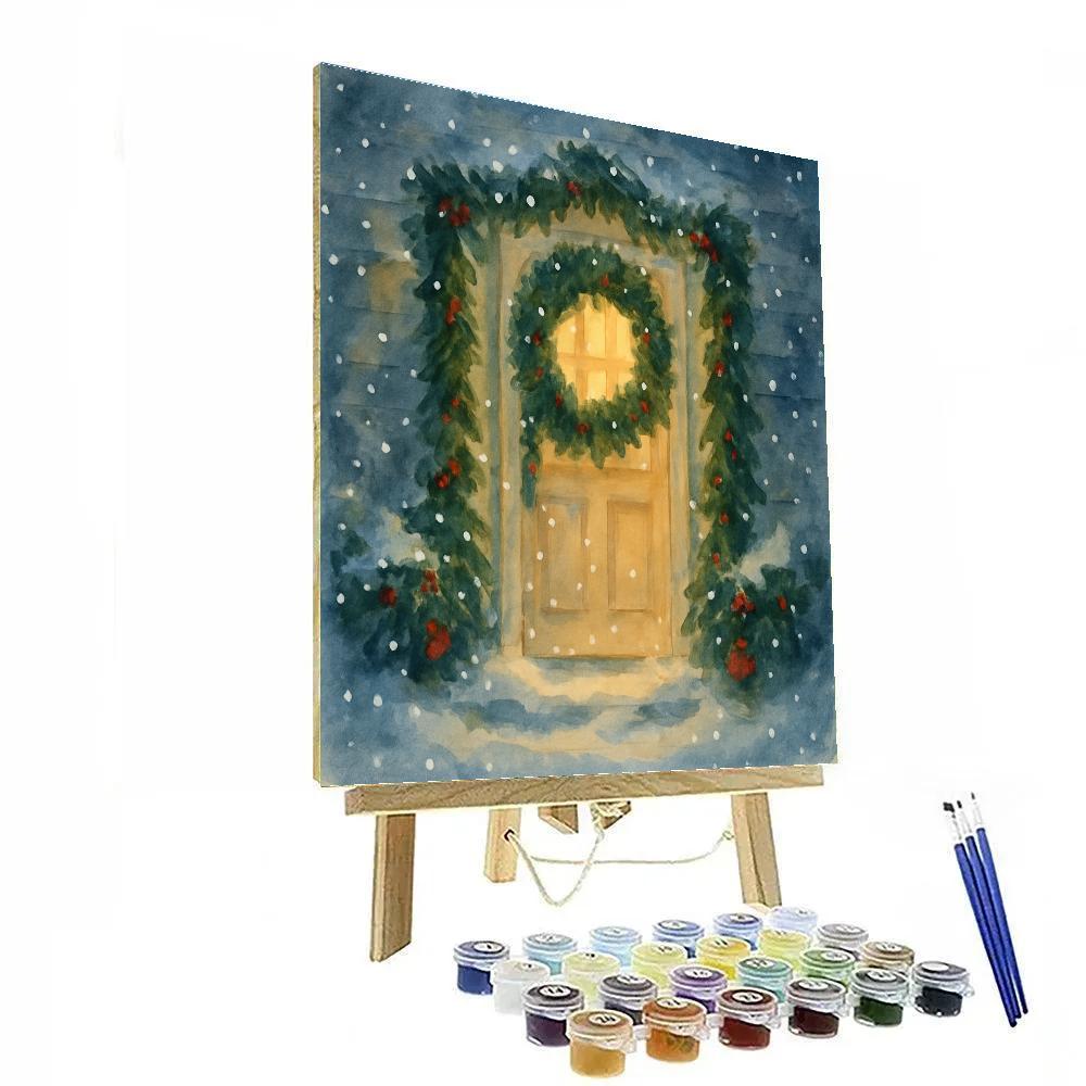 Wreath Ringed Doorway In Blizzard Glow paint by numbers