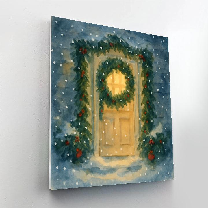 Wreath Ringed Doorway In Blizzard Glow paint by numbers