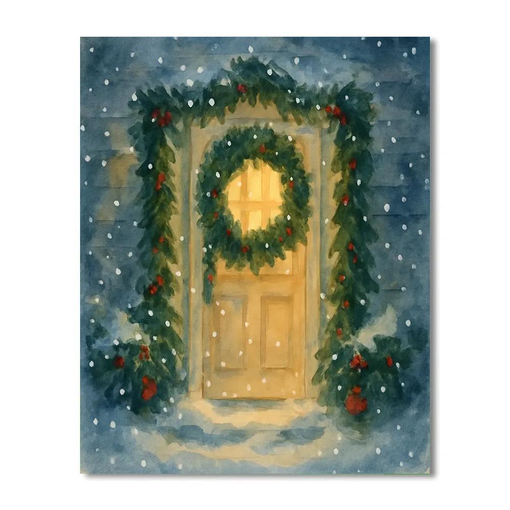 Wreath Ringed Doorway In Blizzard Glow paint by numbers