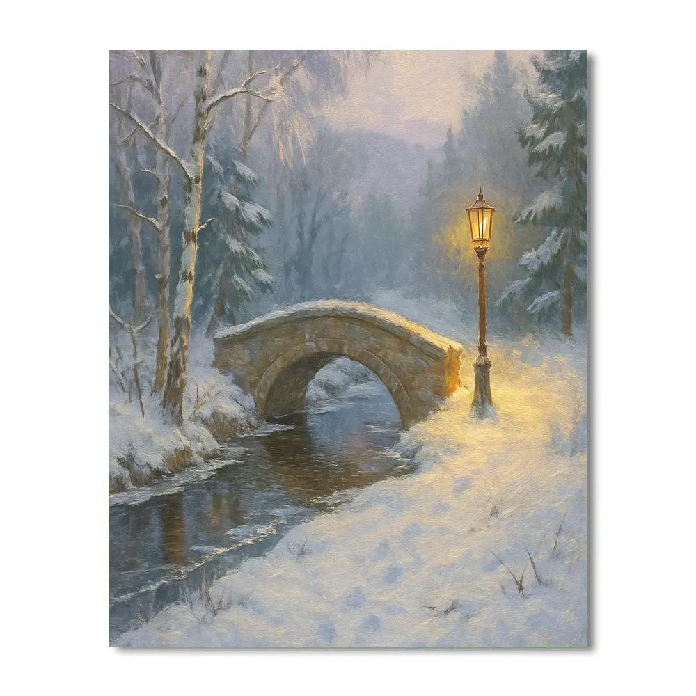 Lantern Bridge Over The Winter Brook DIY paint by numbers