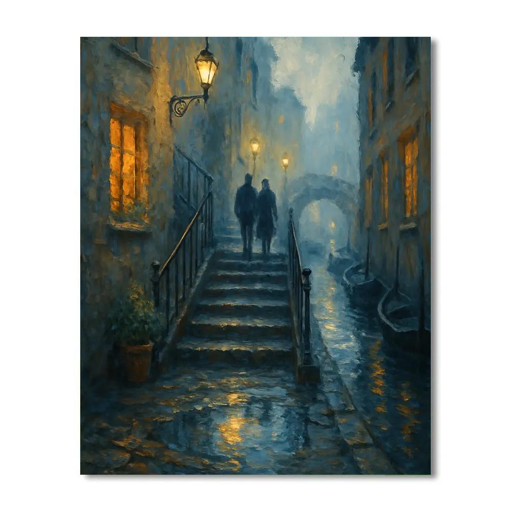 Lantern Mist Over The Canal Steps Numbered painting kits
