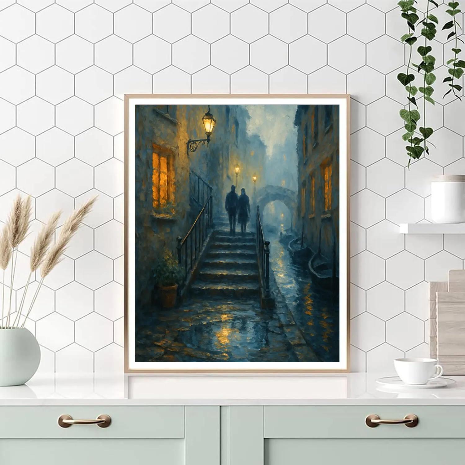Lantern Mist Over The Canal Steps Numbered painting kits