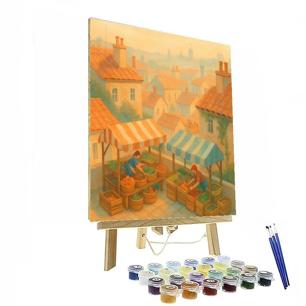 Apricot Dawn Above The Rooftop Market painting number kit