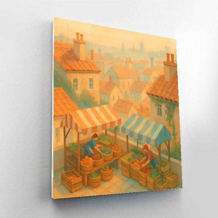 Apricot Dawn Above The Rooftop Market painting number kit