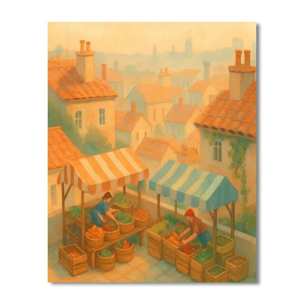 Apricot Dawn Above The Rooftop Market painting number kit