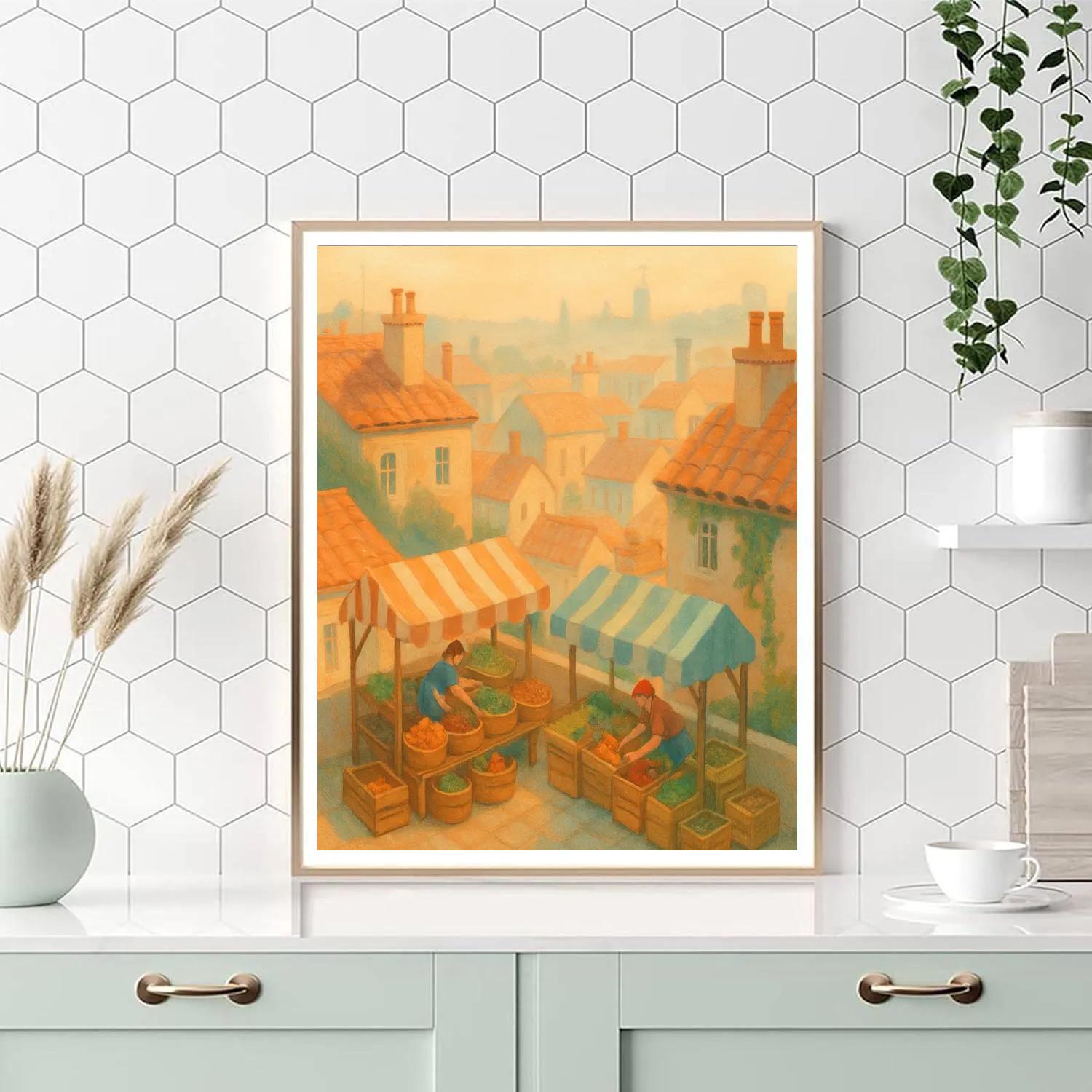 Apricot Dawn Above The Rooftop Market painting number kit