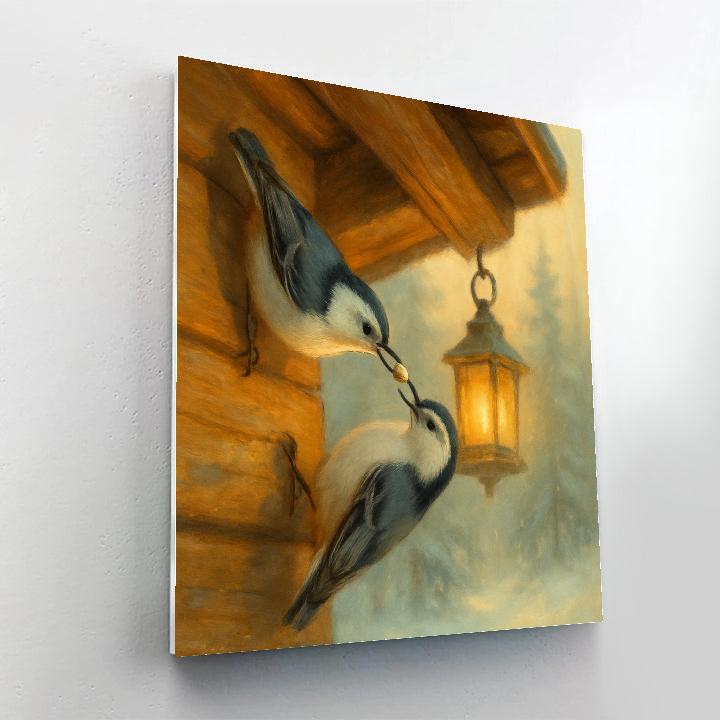 Lantern Light Nuthatches At The Cabin Eaves painting number kit
