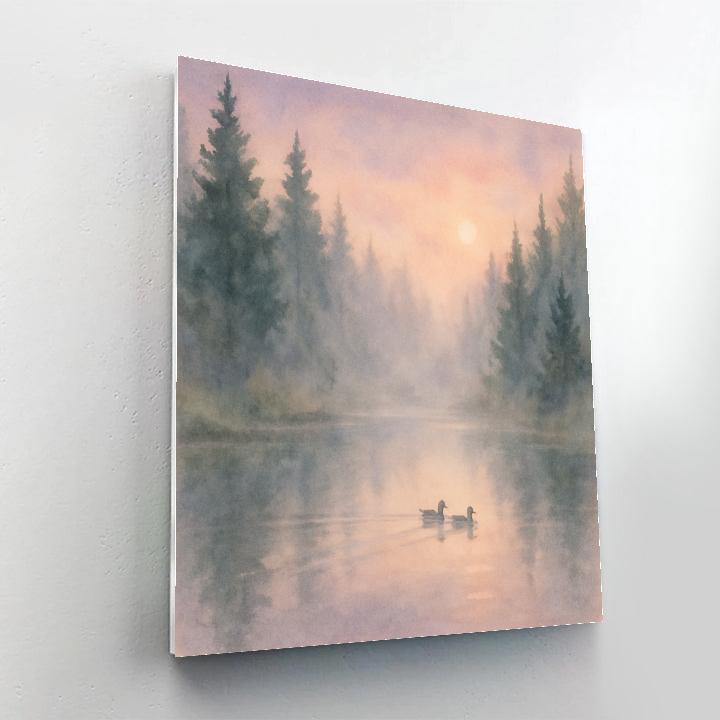 Lavender Dawn Over The Misty Forest Pond Painting by numbers kit