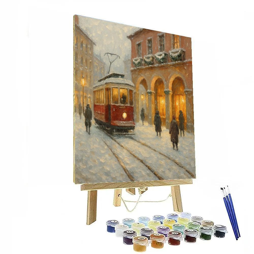 Snowlight Streetcar Through The Quiet Arcade paint by color