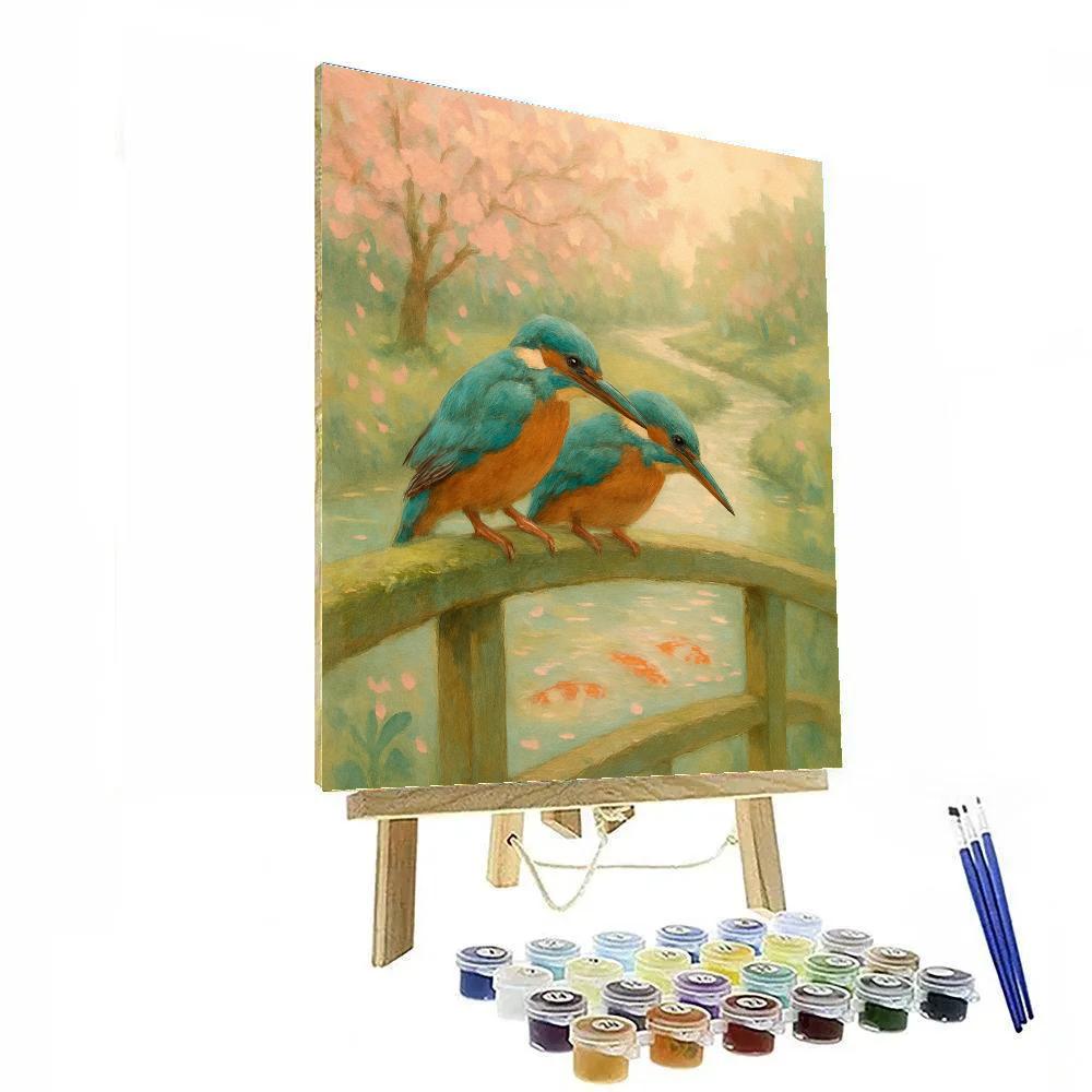 Cherry Blossom Bridge With Waiting Kingfishers Painting by numbers kit