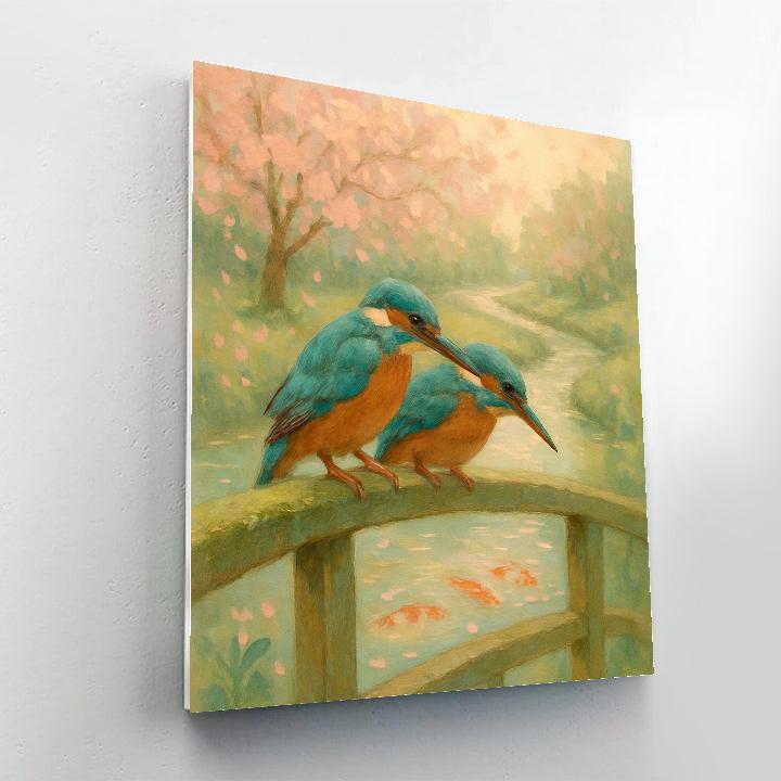 Cherry Blossom Bridge With Waiting Kingfishers Painting by numbers kit