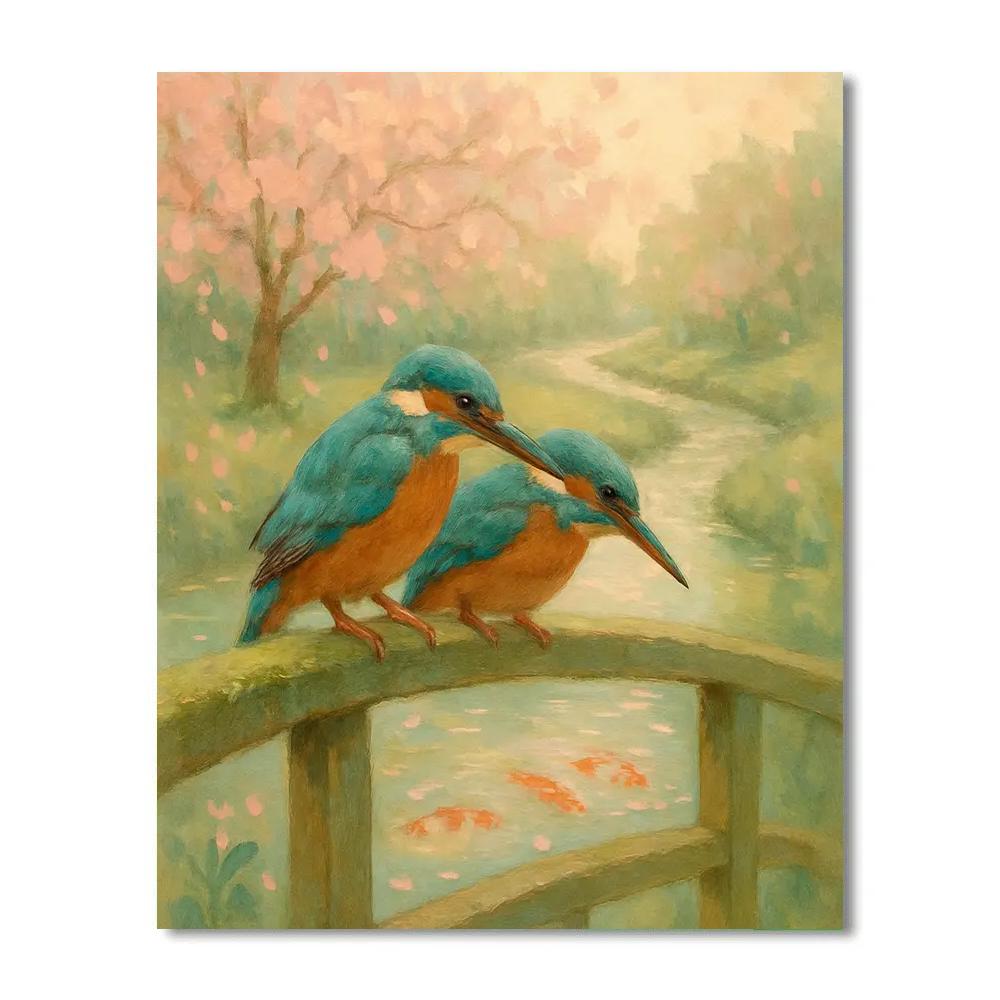 Cherry Blossom Bridge With Waiting Kingfishers Painting by numbers kit