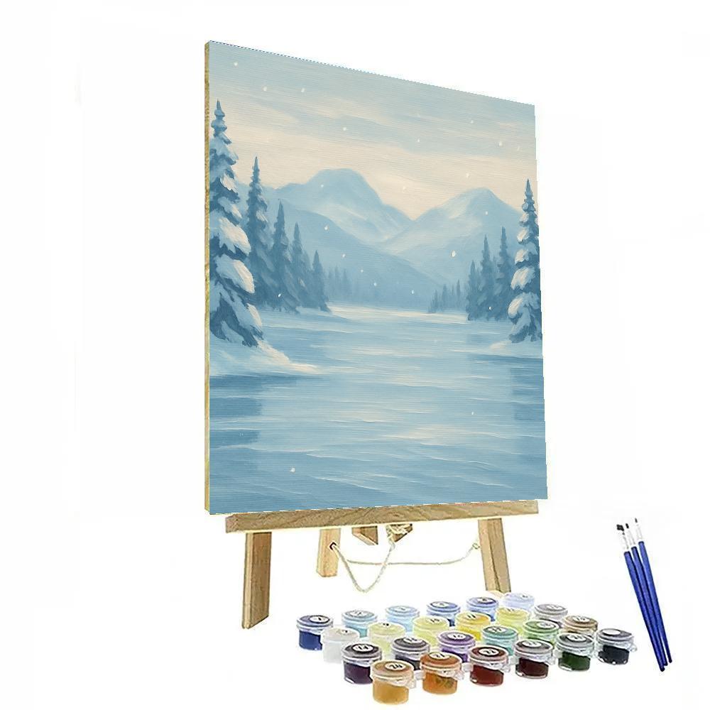 Winter Blue Lake With Silent Snow Pines Paint by numbers art