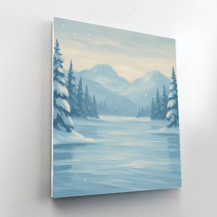 Winter Blue Lake With Silent Snow Pines Paint by numbers art