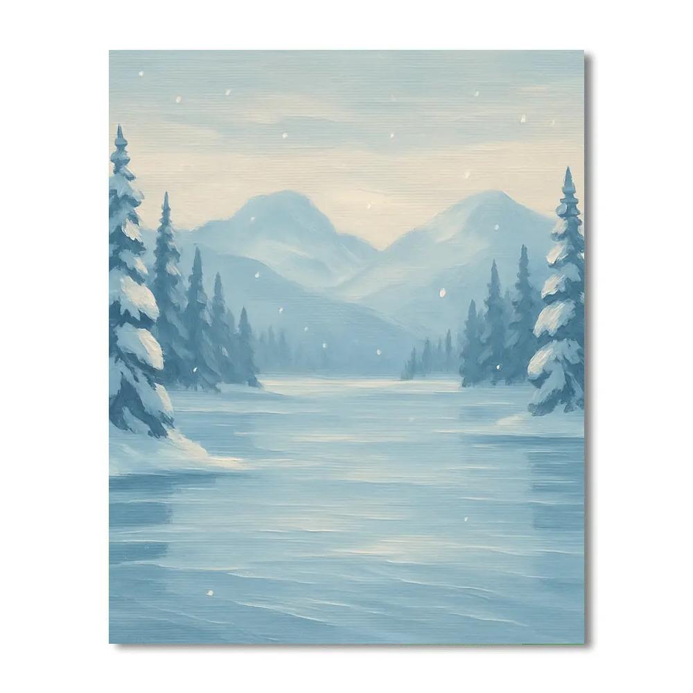 Winter Blue Lake With Silent Snow Pines Paint by numbers art
