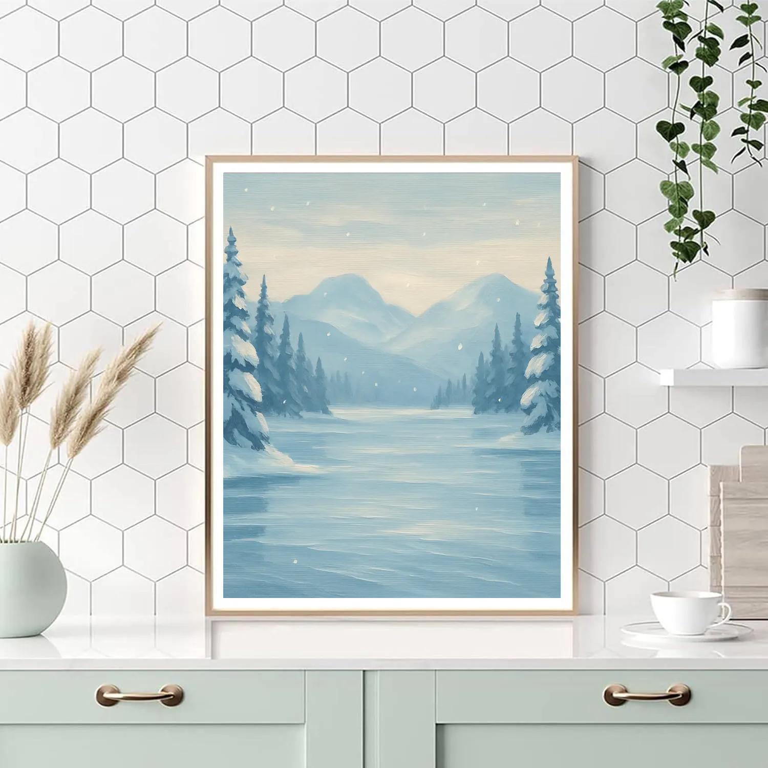 Winter Blue Lake With Silent Snow Pines Paint by numbers art