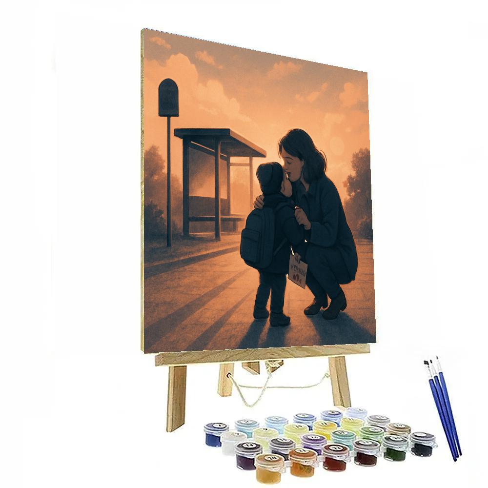 Sunrise Bus Stop Hug Before School Paint by numbers kits