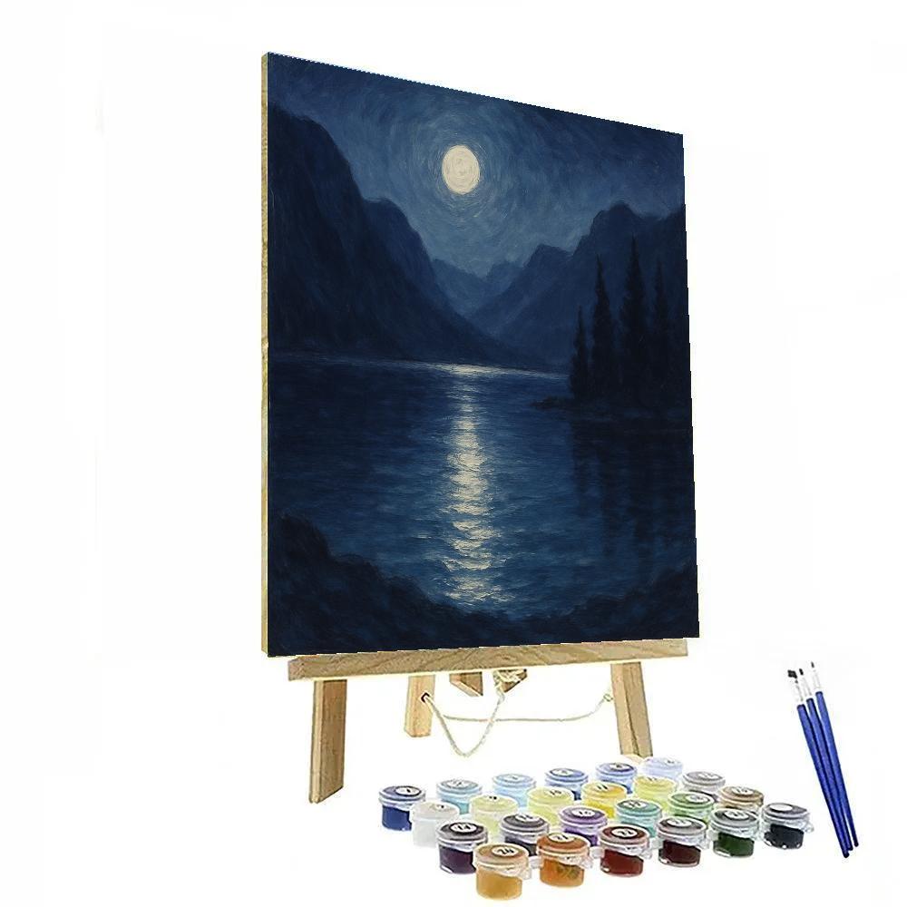 Moonlit Alpine Lake With Silver Path Reflection paint by numbers