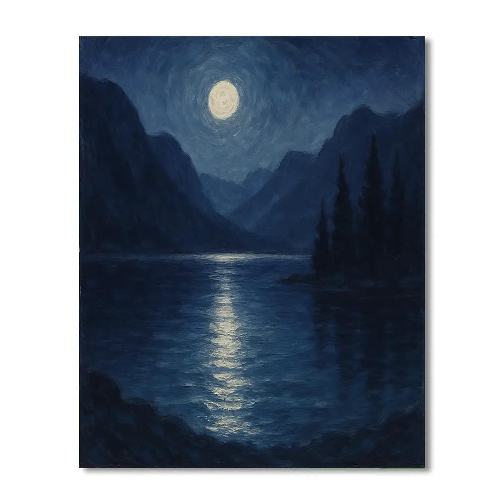 Moonlit Alpine Lake With Silver Path Reflection paint by numbers