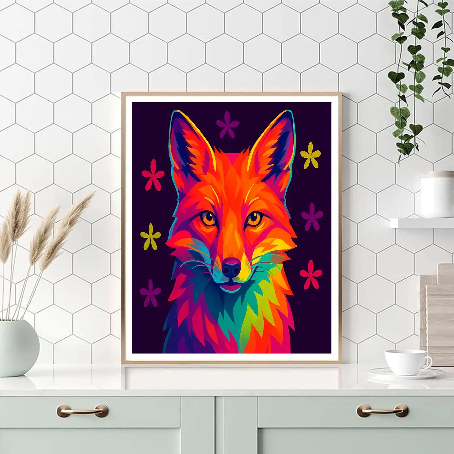Neon Orchard Fox paint by numbers