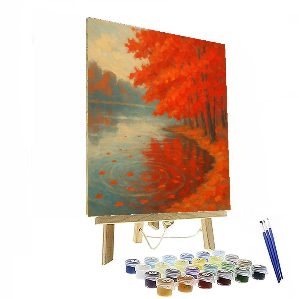 Autumn Maple Shore With Floating Leaves Painting by numbers kit