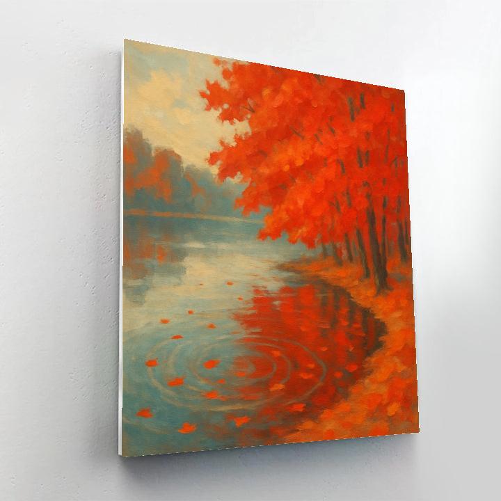 Autumn Maple Shore With Floating Leaves Painting by numbers kit