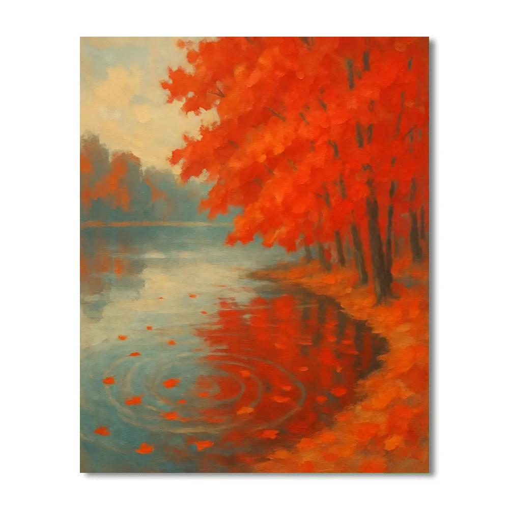 Autumn Maple Shore With Floating Leaves Painting by numbers kit