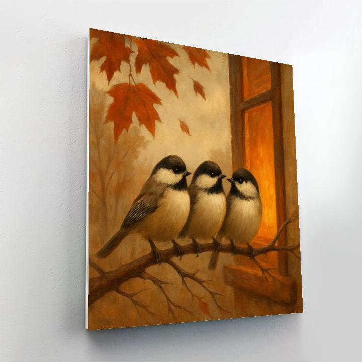 Autumn Hearth Window With Curious Chickadees Painting by numbers kit