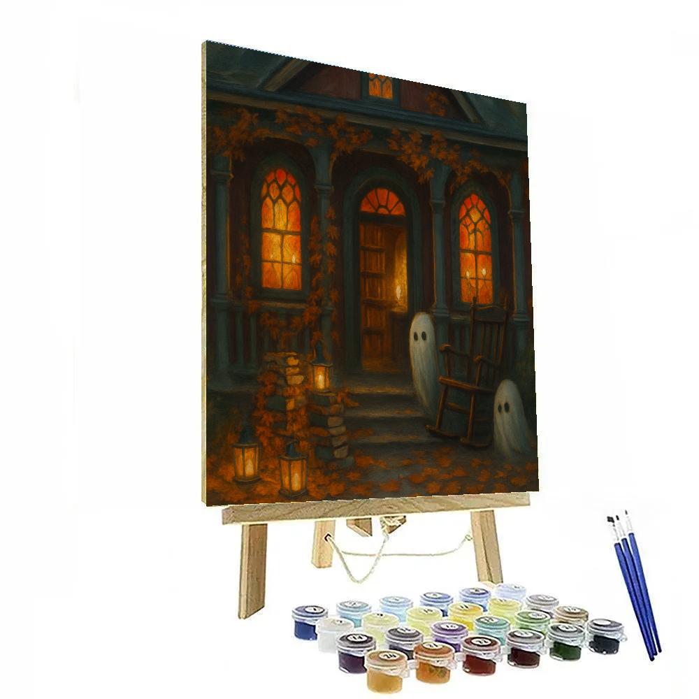 The Haunted Library Porch Lanterns Numbered painting kits