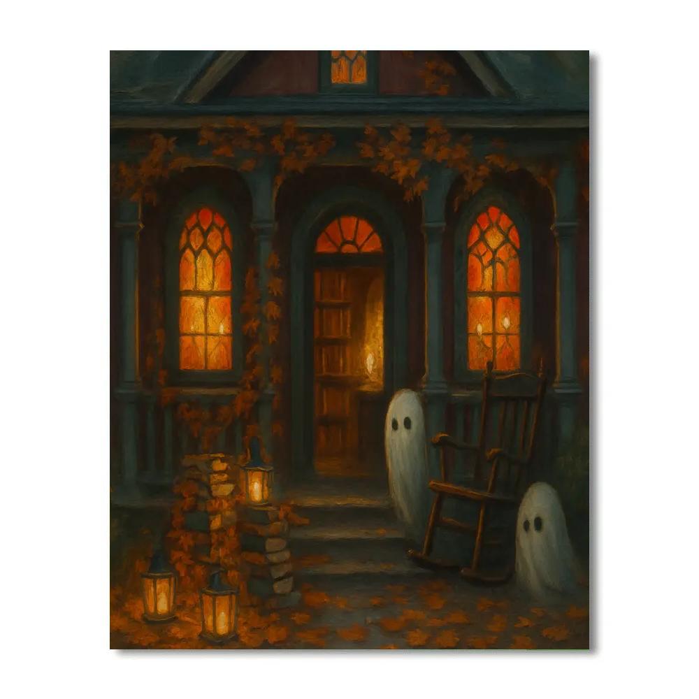 The Haunted Library Porch Lanterns Numbered painting kits
