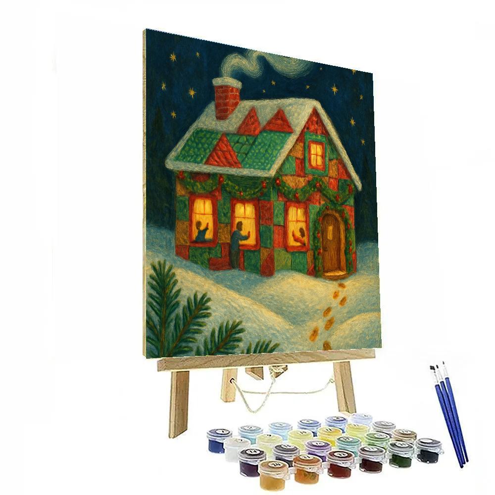 Cottage Quilt Night With Floating Snow DIY paint by numbers