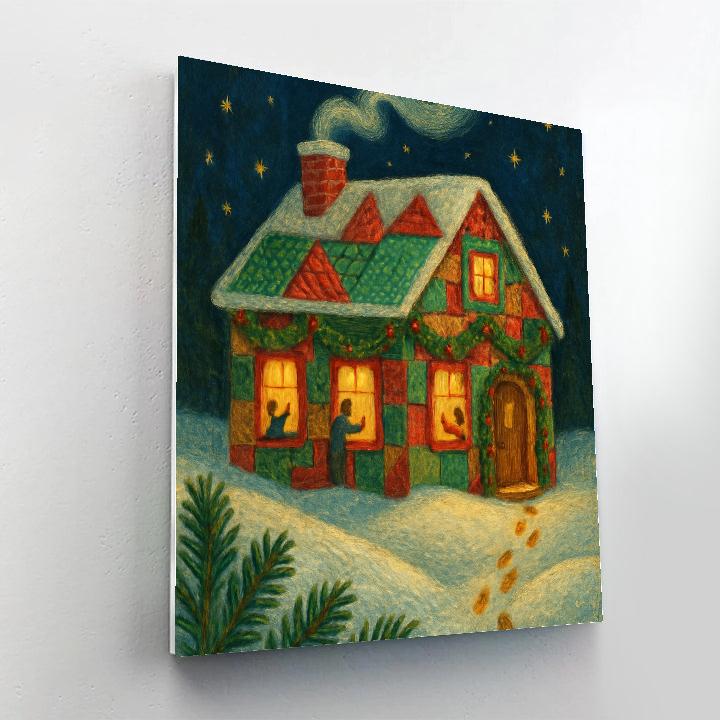 Cottage Quilt Night With Floating Snow DIY paint by numbers