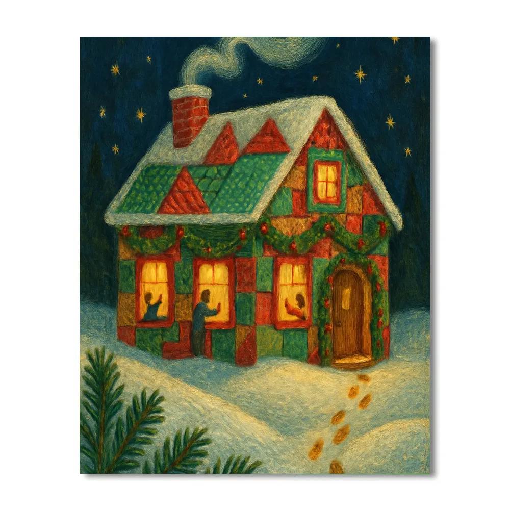 Cottage Quilt Night With Floating Snow DIY paint by numbers