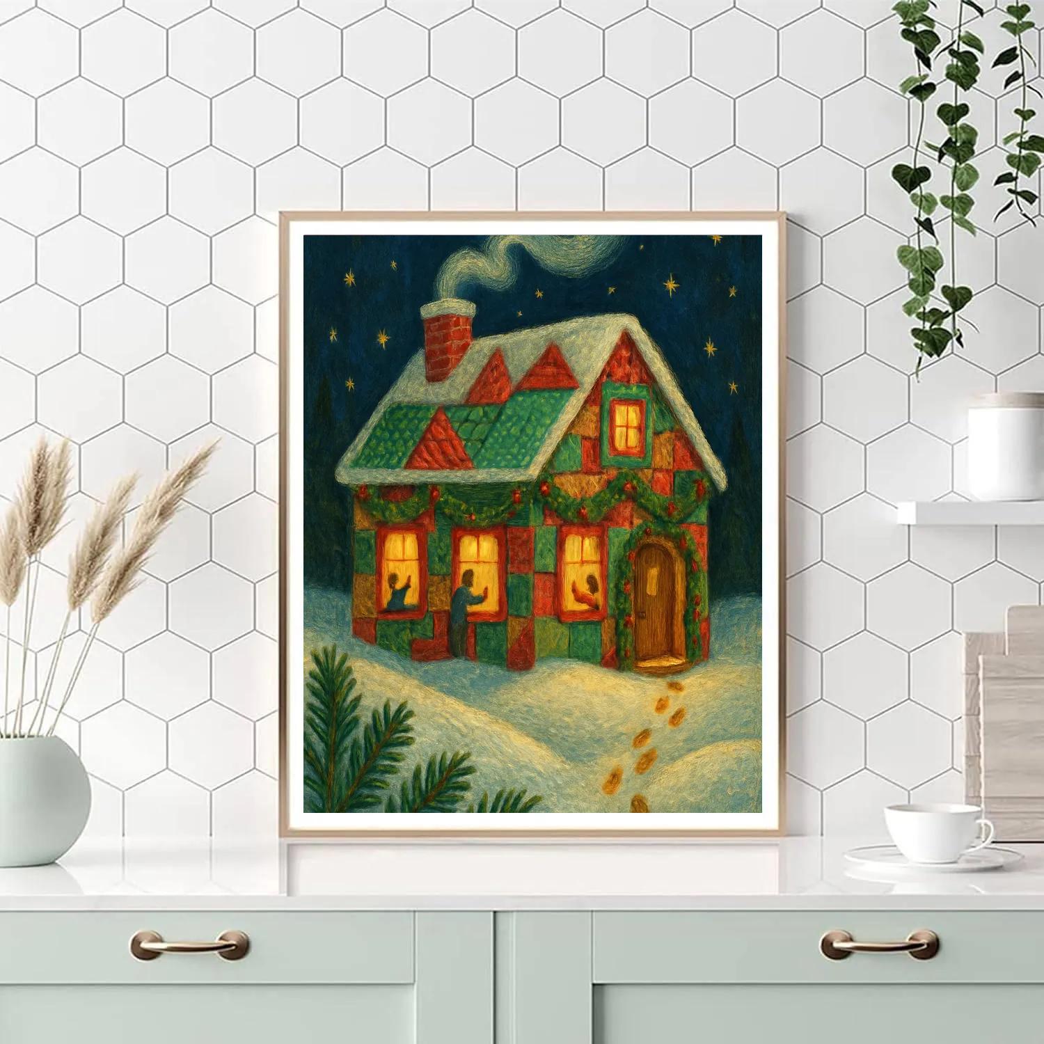 Cottage Quilt Night With Floating Snow DIY paint by numbers